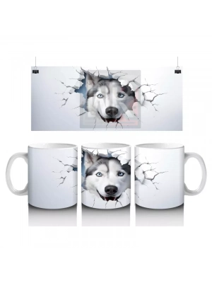 Çatlak Duvar Arasında Gri Husky – Baskılı Kahve Kupası