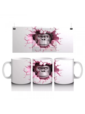 Çatlak Duvar Arasında Gümüş Renkli Goril – Baskılı Kahve Kupası