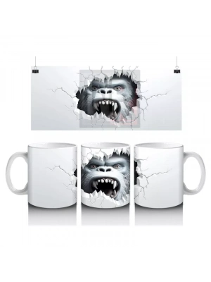 Çatlak Duvar Arasında Kükreyen Goril – Baskılı Kahve Kupası