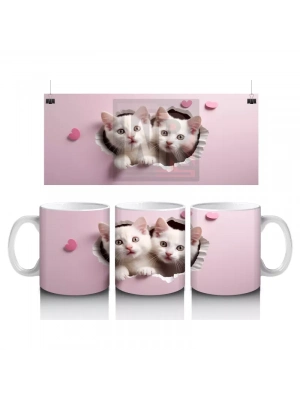 Çatlak Duvar Arasında Meraklı Beyaz Yavru Kediler - Baskılı kahve kupası