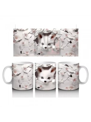 Çatlak Duvar Arasında Sevimli Huski Yavrusu – Baskılı Kahve Kupası