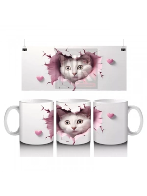 Çatlak Duvar Arasından Bakan Gri Kedi – Baskılı Kahve Kupası