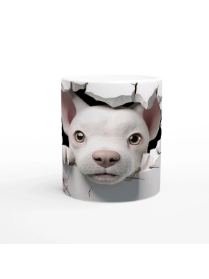 Çatlak Duvar Arasından Bakan Sevimli Beyaz Köpek Baskılı Kupa Bardak