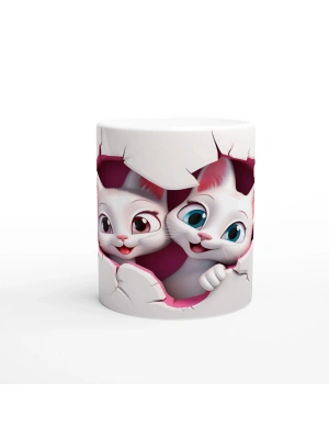 Çatlak Duvar Arasından Bakan Sevimli Çift Kedi Baskılı Kupa Bardak