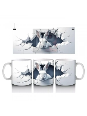 Çatlak Duvar Arasından Bakan Tavşan – Baskılı Kahve Kupası
