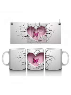 Çatlak Duvar Kalbi İçinde Uçan Kelebek – Baskılı Kahve Kupası