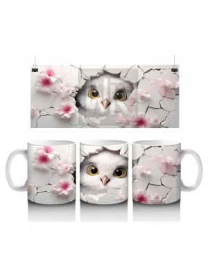 Çatlak Duvar Önünde Sarı Gözlü Baykuş – Baskılı Kahve Kupası