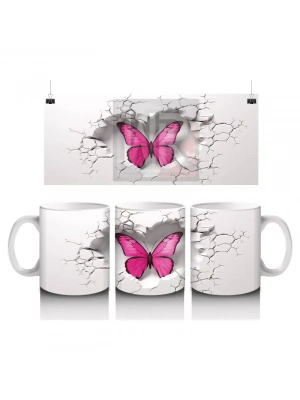 Çatlak Duvarda Parlayan Pembe Kelebek – Baskılı Kahve Kupası