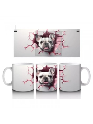 Çatlak Duvarda Sert Bakışlı Fransız Bulldog – Baskılı Kahve Kupası