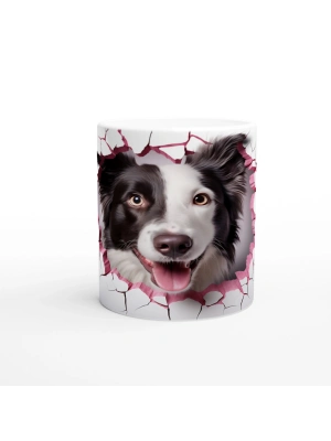Çatlak Duvardan Bakan Border Collie Temalı Baskılı Kupa Bardak