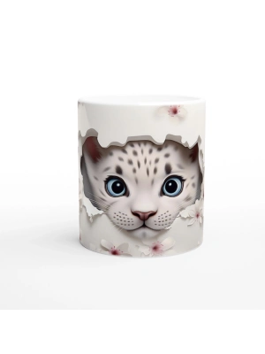 Çatlak Duvardan Bakan Kar Leoparı Yavrusu Temalı Baskılı Kupa Bardak