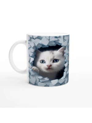 Çatlak Duvardan Bakan Mavi Gözlü Yavru Kediler Temalı Baskılı Kupa Bardak