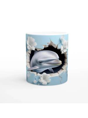 Çatlak Duvardan Bakan Mutlu Yunus Temalı Baskılı Kupa Bardak