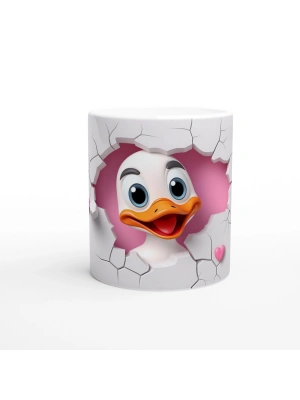 Çatlak Duvardan Bakan Neşeli Ördek Temalı Baskılı Kupa Bardak