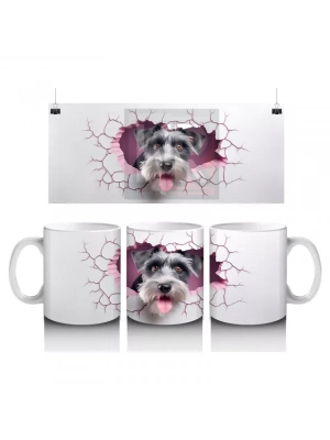 Çatlak Duvardan Bakan Neşeli Schnauzer – Baskılı Kahve Kupası