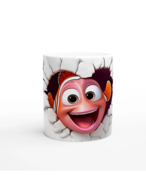 Çatlak Duvardan Bakan Palyaço Balığı Temalı Baskılı Kupa Bardak