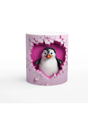 Çatlak Duvardan Bakan Penguen Temalı Baskılı Kupa Bardak