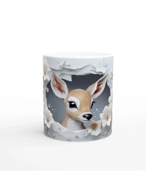 Çatlak Duvardan Bakan Sevimli Geyik Temalı Baskılı Kupa Bardak
