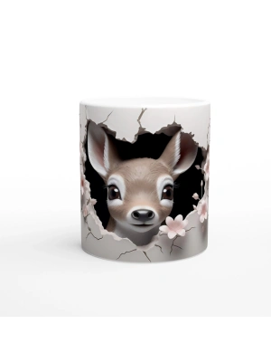 Çatlak Duvardan Bakan Sevimli Geyik Yavrusu Temalı Baskılı Kupa Bardak