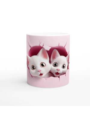 Çatlak Duvardan Bakan Sevimli İkiz Kediler Temalı Baskılı Kupa Bardak