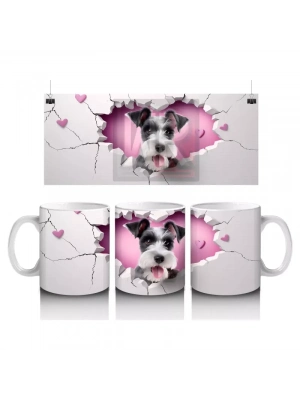 Çatlak Duvardan Bakan Siyah Beyaz Yavru Köpek – Baskılı Kahve Kupası