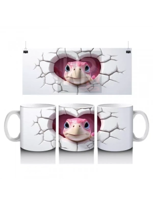 Çatlak Kalpten Bakan Sevimli Kaplumbağa Maskot – Baskılı Kahve Kupası