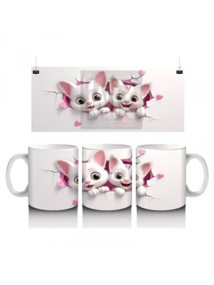 Çatlak Zeminden Bakan İkiz Sevimli Kedi Yavruları - Baskılı kahve kupası