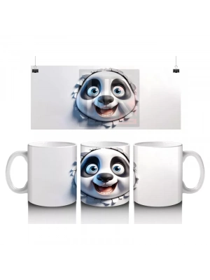 Çatlak Zeminden Bakan Sevimli Panda Karakteri - Baskılı kahve kupası