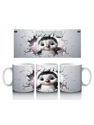 Çatlak Zeminden Bakan Sevimli Penguen İllüstrasyonu - Baskılı kahve kupası