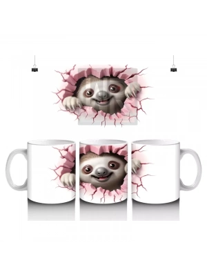 Çatlak Zeminden Bakan Sevimli Tembel Hayvan Figürü - Baskılı kahve kupası