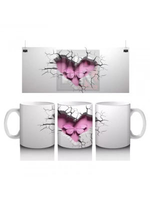 Çatlak Zeminden Yükselen Pembe Kelebek Deseni - Baskılı kahve kupası