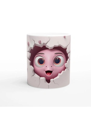 Çatlaktan Bakan Karikatürik Yüzlü Sevimli Canlı Temalı Baskılı Kupa Bardak