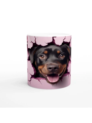 Çatlaktan Bakan Rottweiler Temalı Baskılı Kupa Bardak