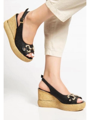 Caver Siyah Cilt Dolgu Topuk Sandalet