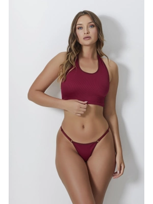 Kadın Bordo Ayarlanabilir Tanga Külotlu Büstiyer Takım
