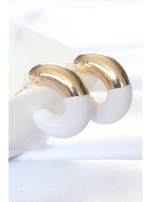 ® CCB Beyaz Gold Çift Renk Küpe