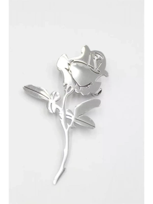 Çelik Gül Broş - Gümüş