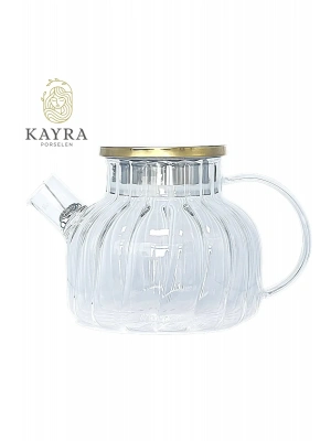 Çelik Kapaklı Borosilikat Dilimli Model Süzgeçli Cam Demlik Bitki Çayları 1000 Ml Royaleks-CM-2001