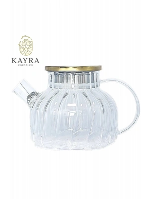 Çelik Kapaklı Borosilikat Dilimli Model Süzgeçli Cam Demlik Bitki Çayları 1000 Ml Royaleks-CM-2001