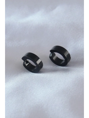 Çelik Siyah Renk Sıkıştırmalı Erkek Küpe