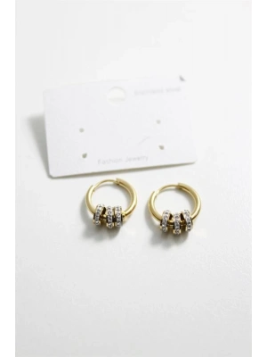 Çelik Taşlı Halka  Küpe - Altın