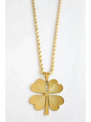 Çelik Yonca Kolye - Altın