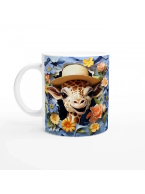 Çiçek Bahçesinden Bakan Şapkalı Zürafa Temalı Baskılı Kupa Bardak