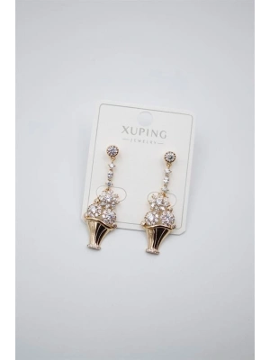 Çiçek Buketi Küpe - Altın