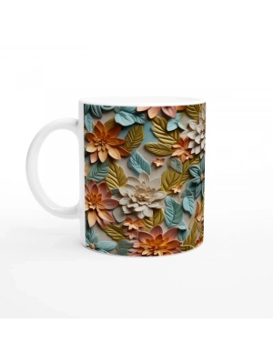 Çiçek Cümbüşü Rölyef Desenli Kupa Bardak