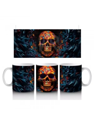 Çiçek Desenli Neon Kafatası – Hediyelik Kahve Kupası