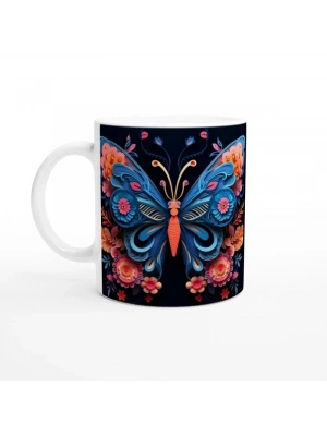 Çiçek Kanatlı Kelebek Baskılı Kupa Bardak