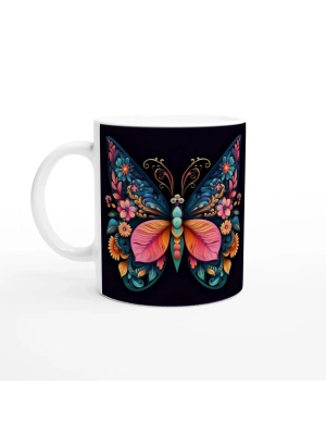 Çiçek Kanatlı Zarif Kelebek Temalı Sanatsal Kupa Bardak