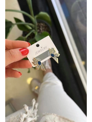 Çiçek Küpe - Mavi