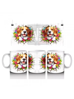 Çiçek Taçlı Neşeli Beagle Çifti – Baskılı Kahve Kupası